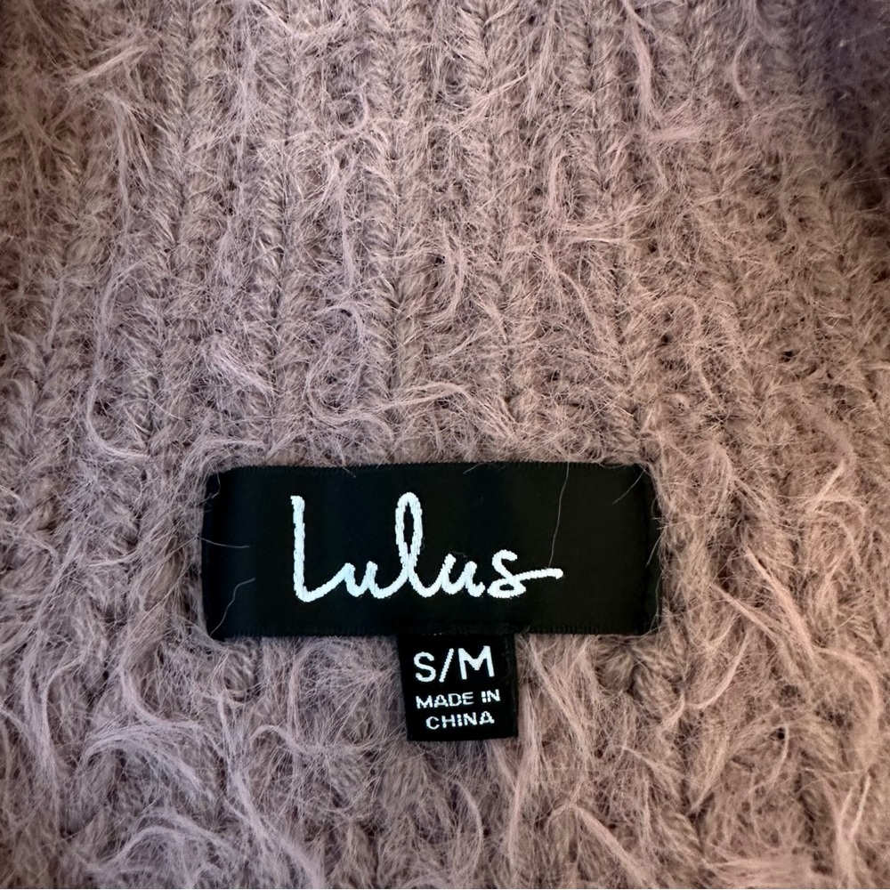 Lulus Carino Dusty Purple Off-the-Shoulder Fuzzy Cropped Sweater Size S/M - Picture 10 of 12